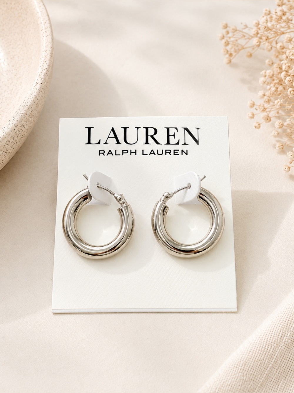 Lauren Ralph Lauren chunky Silver Hoop Earrings office elegant work wear gift